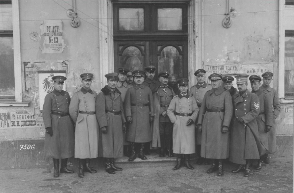 General von Bredow and staff officers outside what is presumably the former Governor's House in Minsk, February 1918